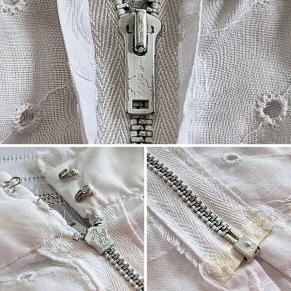 Handmade Vtg 70s Cottage Victorian Eyelet Broderie Anglaise Zip Blouse Size S/M - Picture 3 of 10